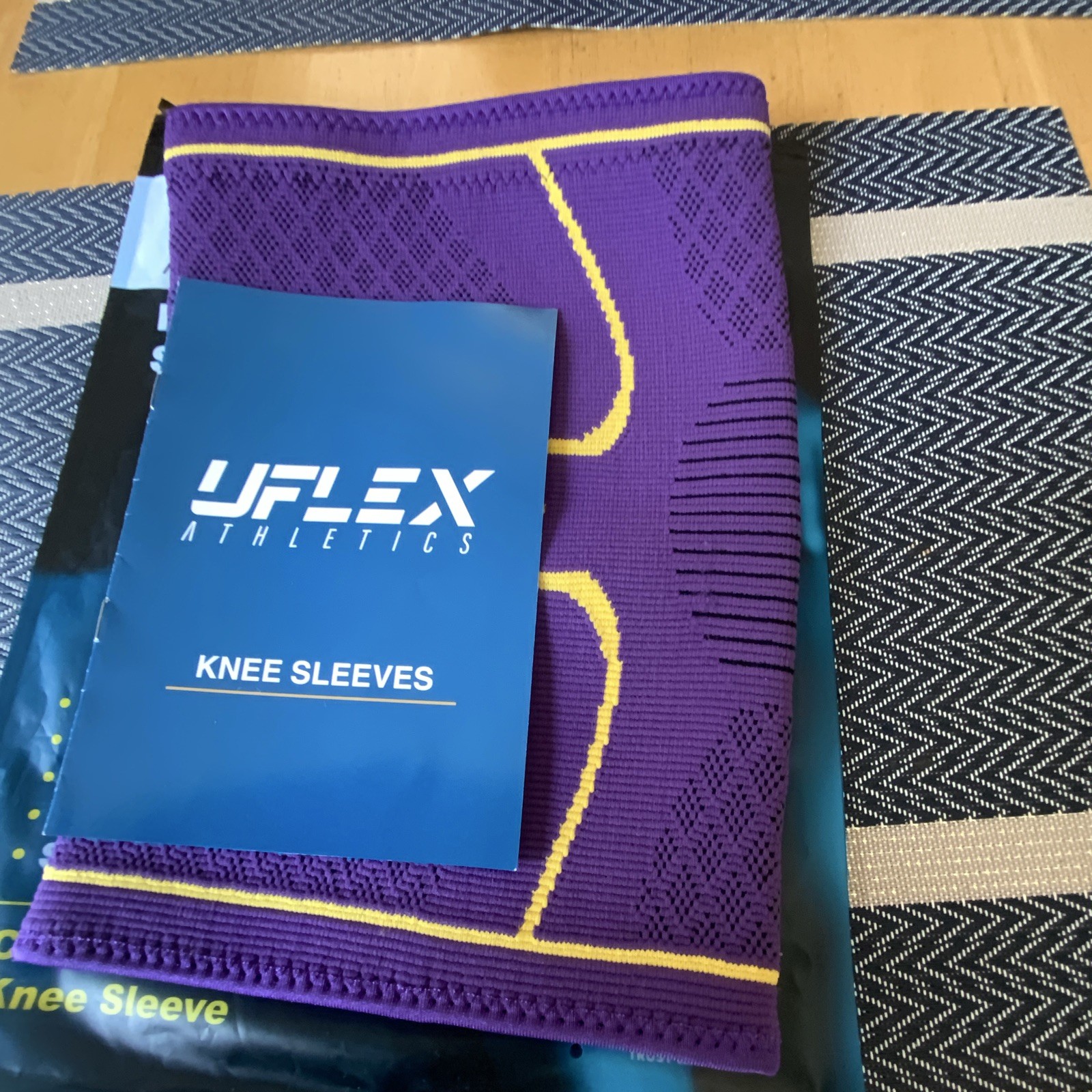 UFlex Athletics Knee Compression Sleeve XL, Anti-Slip Breathable, Purple/Gold