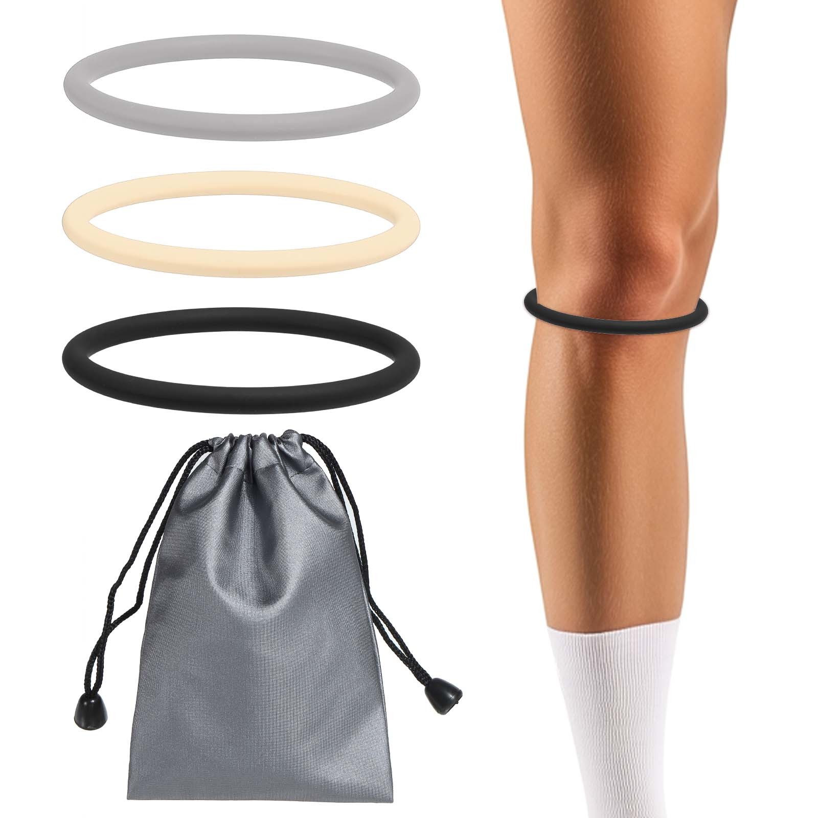 Patella Band Silicone Knee Band with Storage Bag – (3 Set, Black/Gray/Beige)