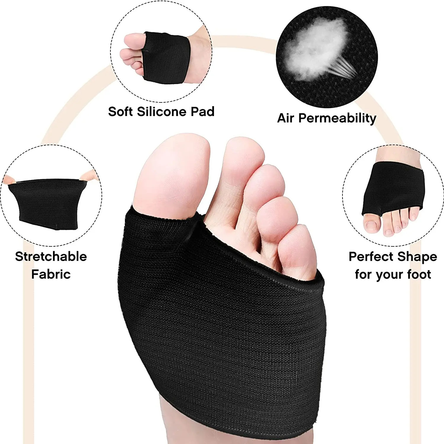 Fabric Gel Metatarsal Ball Of Foot Insoles Pads Cushions Forefoot Pain Support F