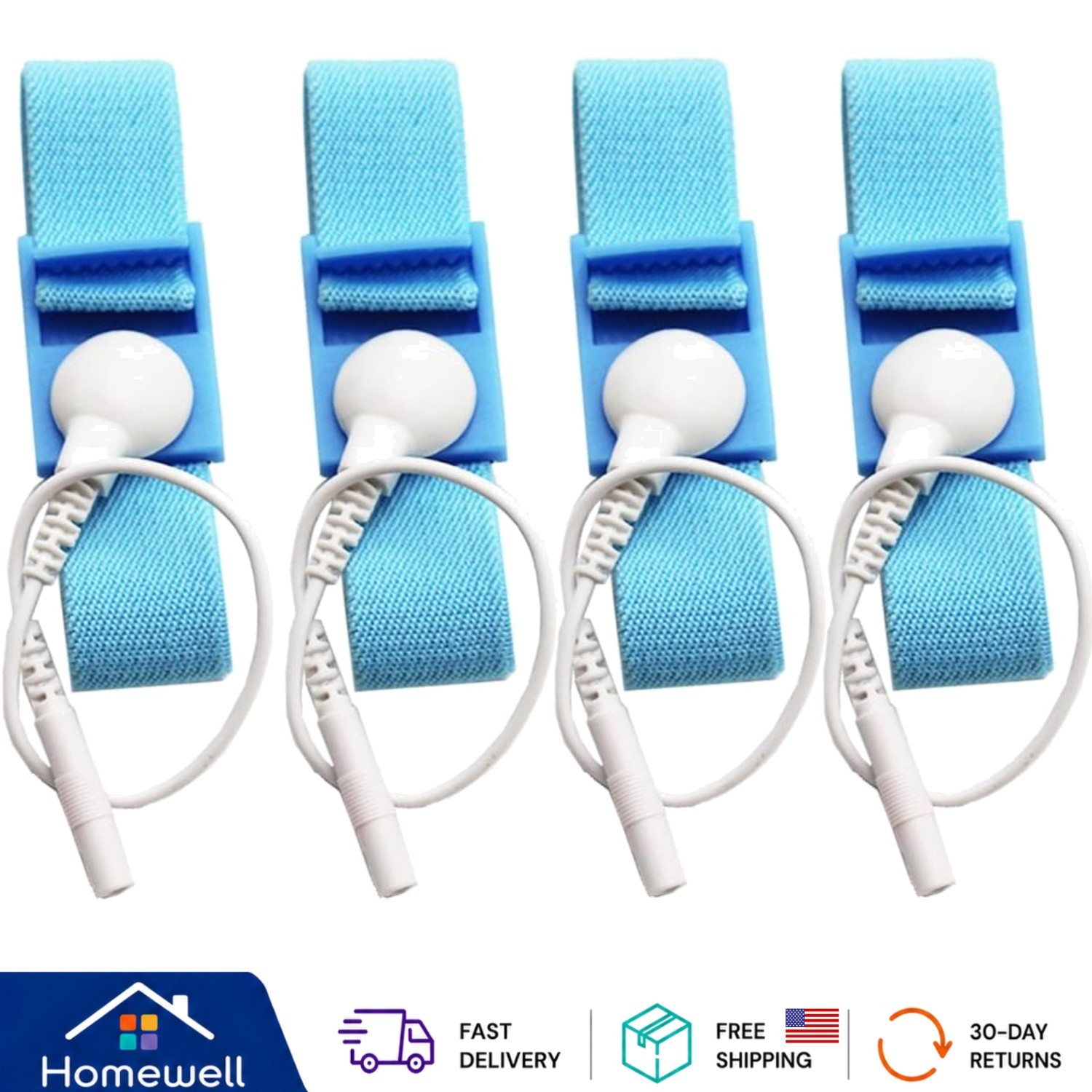 Adjustable Estim Wrist Strap Components: 4 Blue Loops & Wires Included