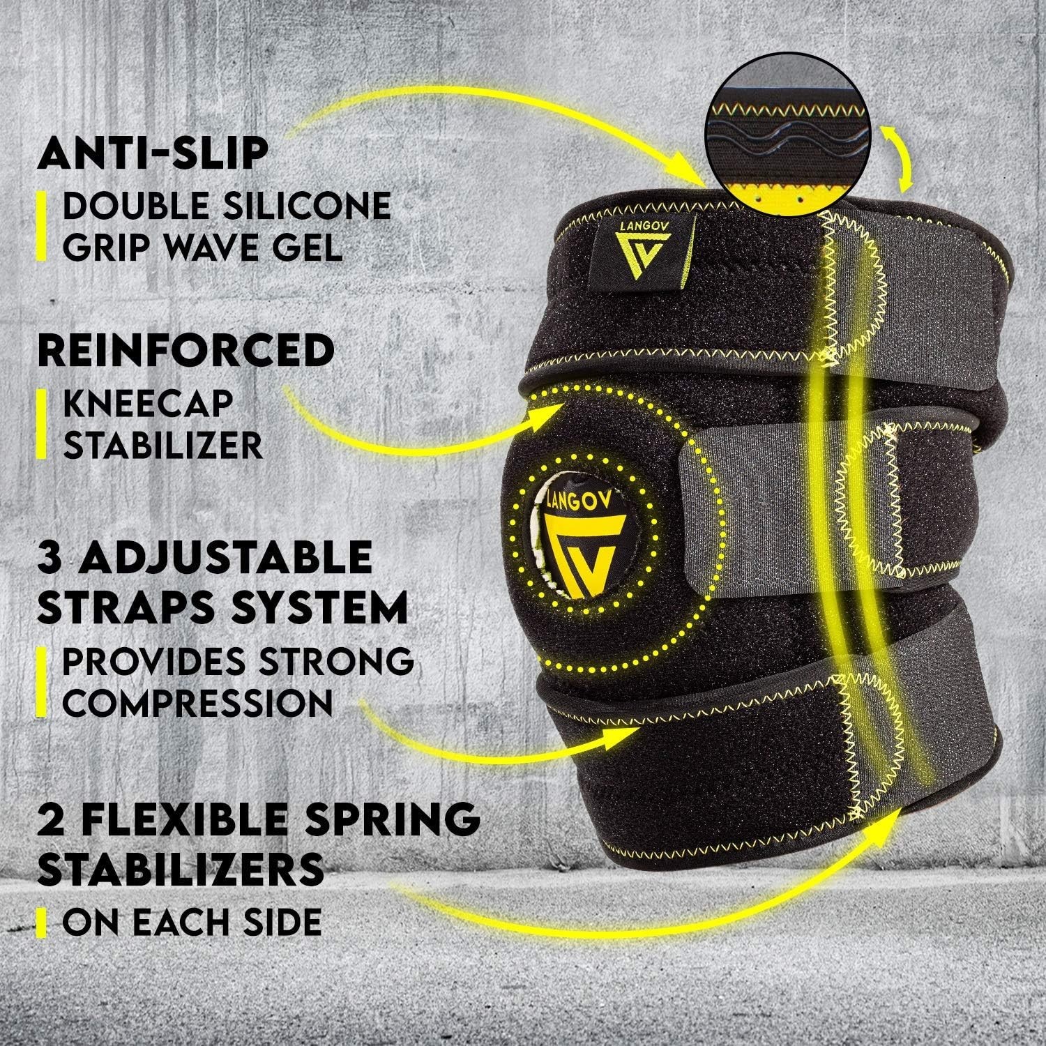 Knee Brace Compression Sleeve – Open Patella Knee Support with Adjustable Straps