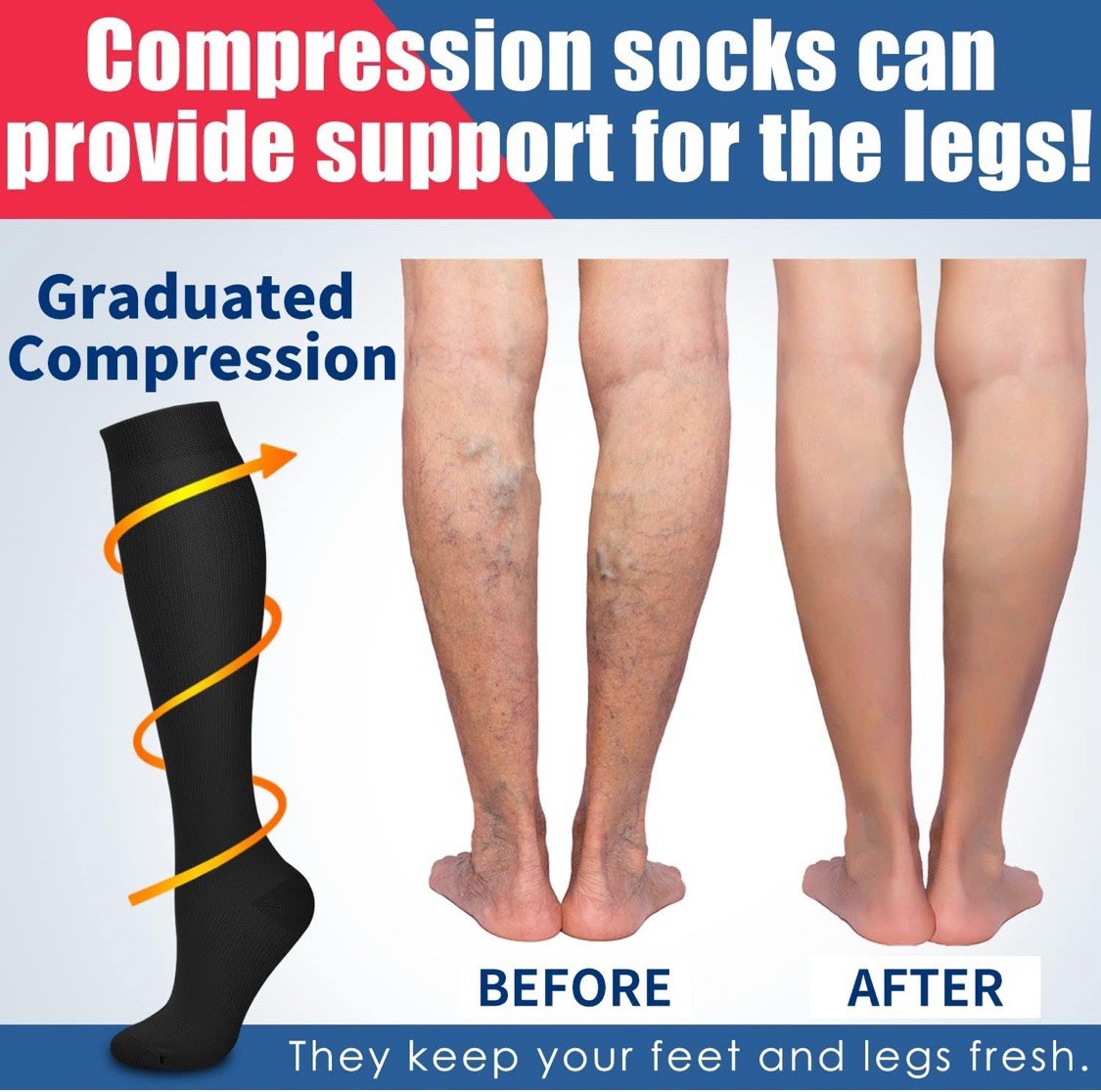Laite Hebe 4 Pairs-Compression Socks for Women Or Men – Multi-color, New