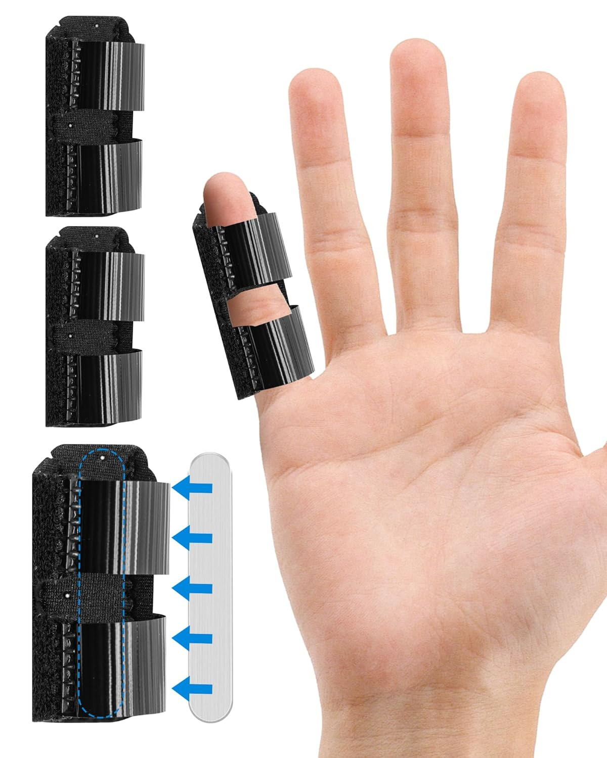 Finger Splint Kids, Trigger Finger Brace, 3 Pack, Small, Black | For Broken Fing