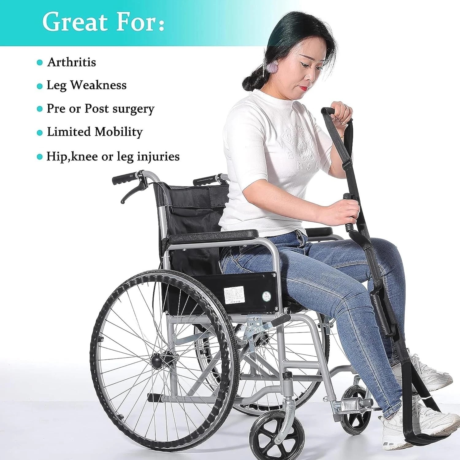 Durable 35-44 Inch Leg Lifter Strap with Non-Slip Foot Pad for Enhanced Mobility