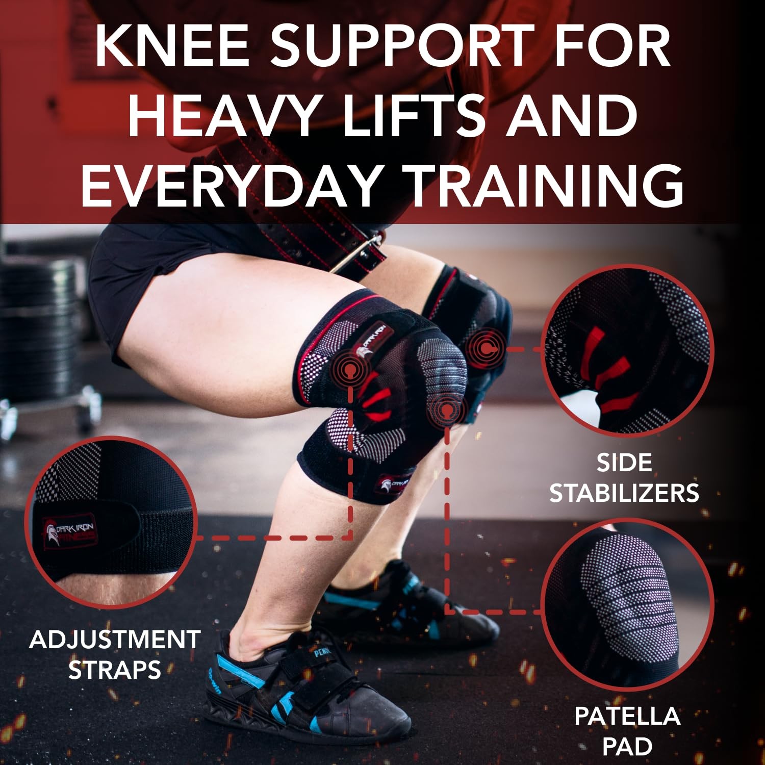 Dark Iron Fitness Knee Brace Pair for Compression & Support Small, Black
