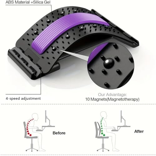 Back Stretcher – 4-Level Adjustable Lumbar Support Board & Back Cracker Purple