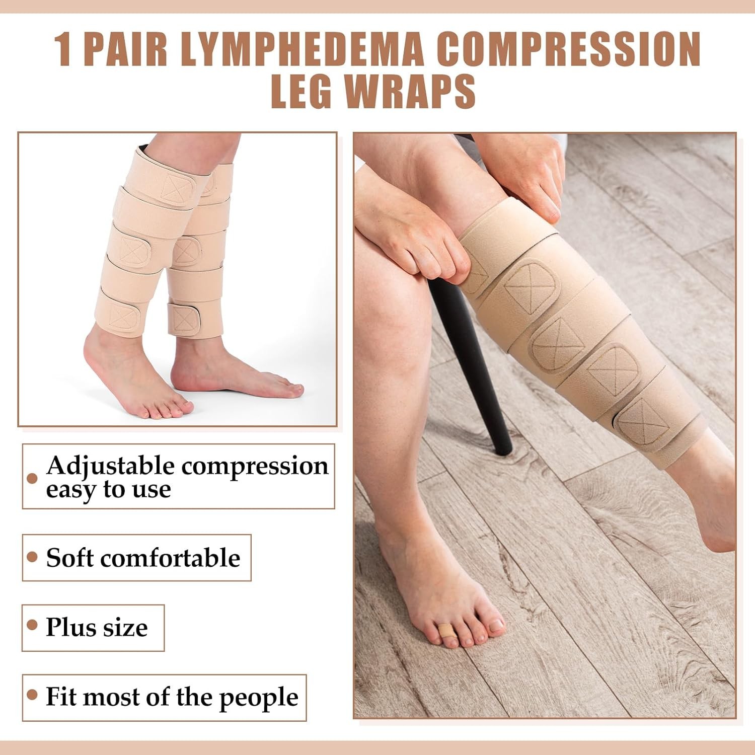 2 Pcs Lymphedema Compression Leg Wraps Adjustable Lower Leg Cover up Medical …