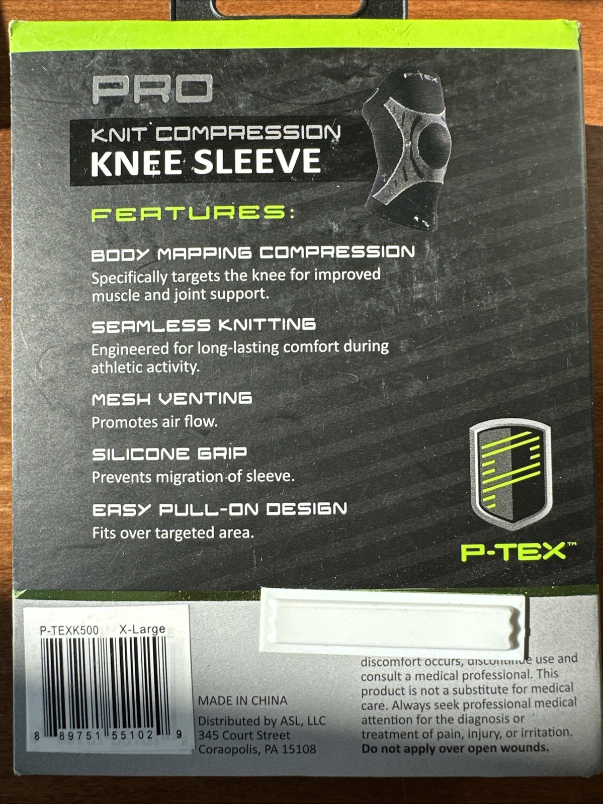 P-TEX PRO KNIT ANATOMICAL COMPRESSION KNEE SLEEVE *P-TEXK500 *XL *BLACK *NWT