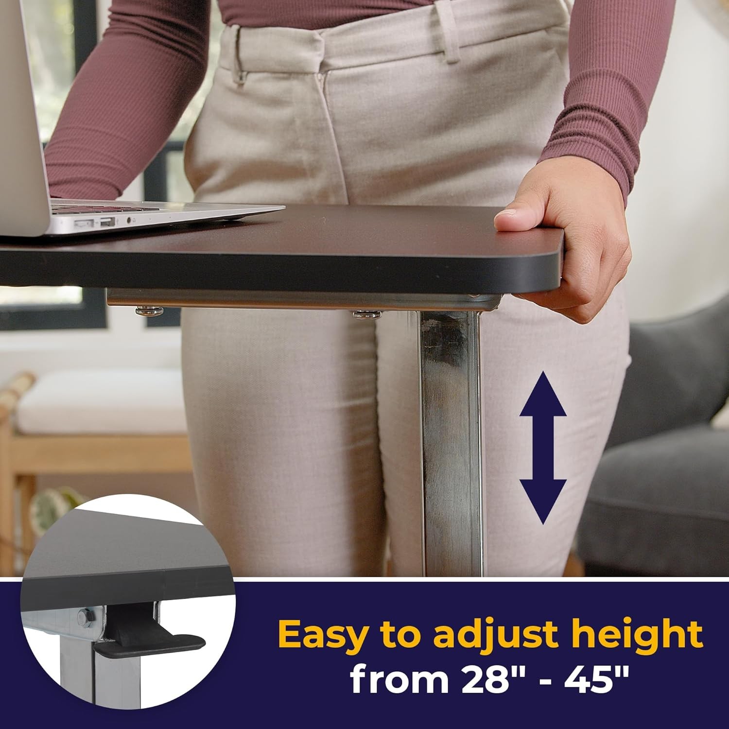 Adjustable Height Rolling C Side Overbed Table w/ Non-Tilt Top