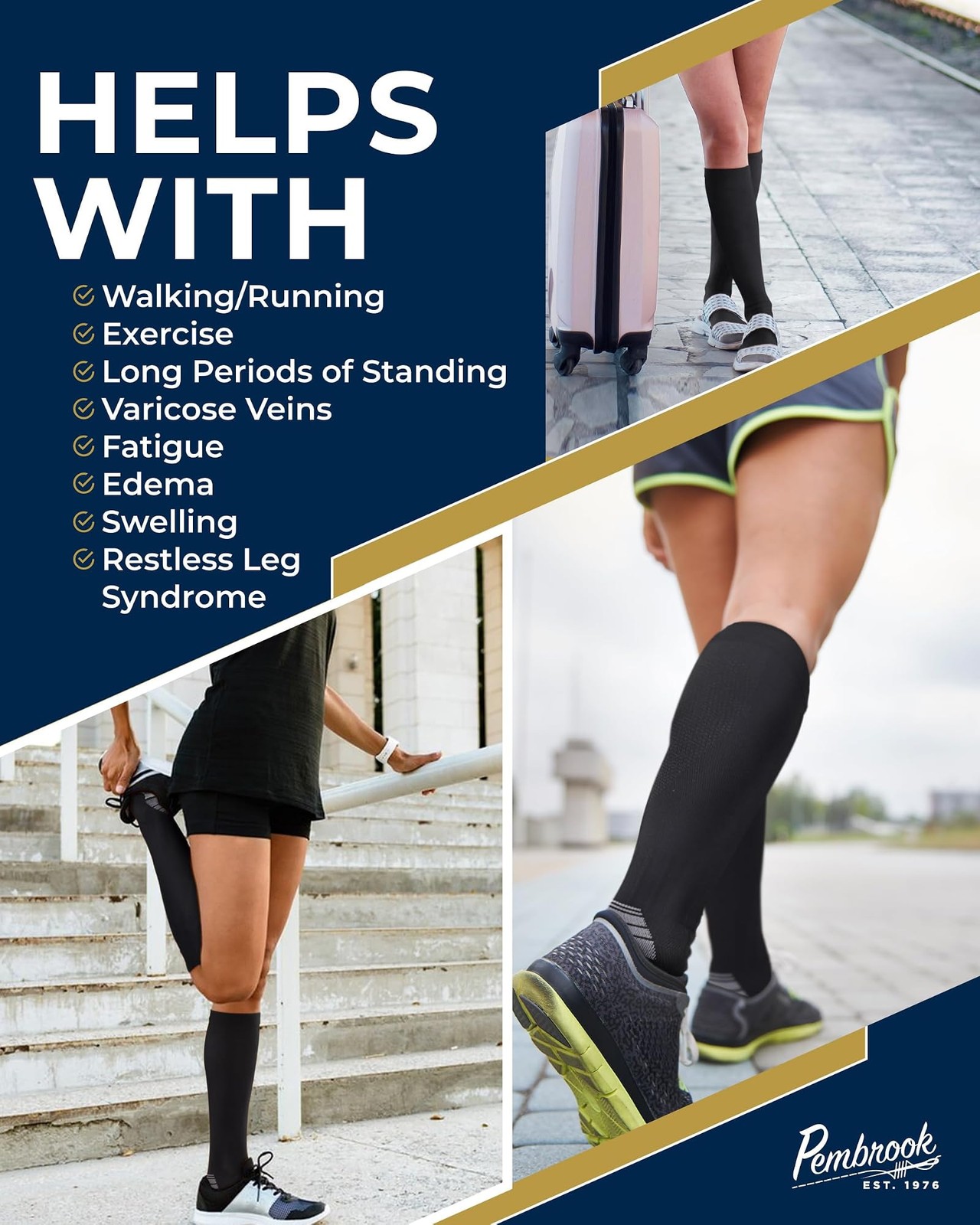 Pembrook 3 Pairs Compression Socks 20-30 mmHg – Compression Socks for Women a…