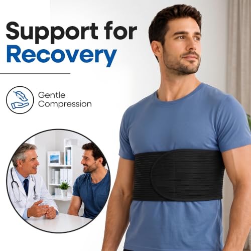 Rib Brace for Men and Women – Rib Wrap, Rib Belt and L/XL (37″ to 48″) Black