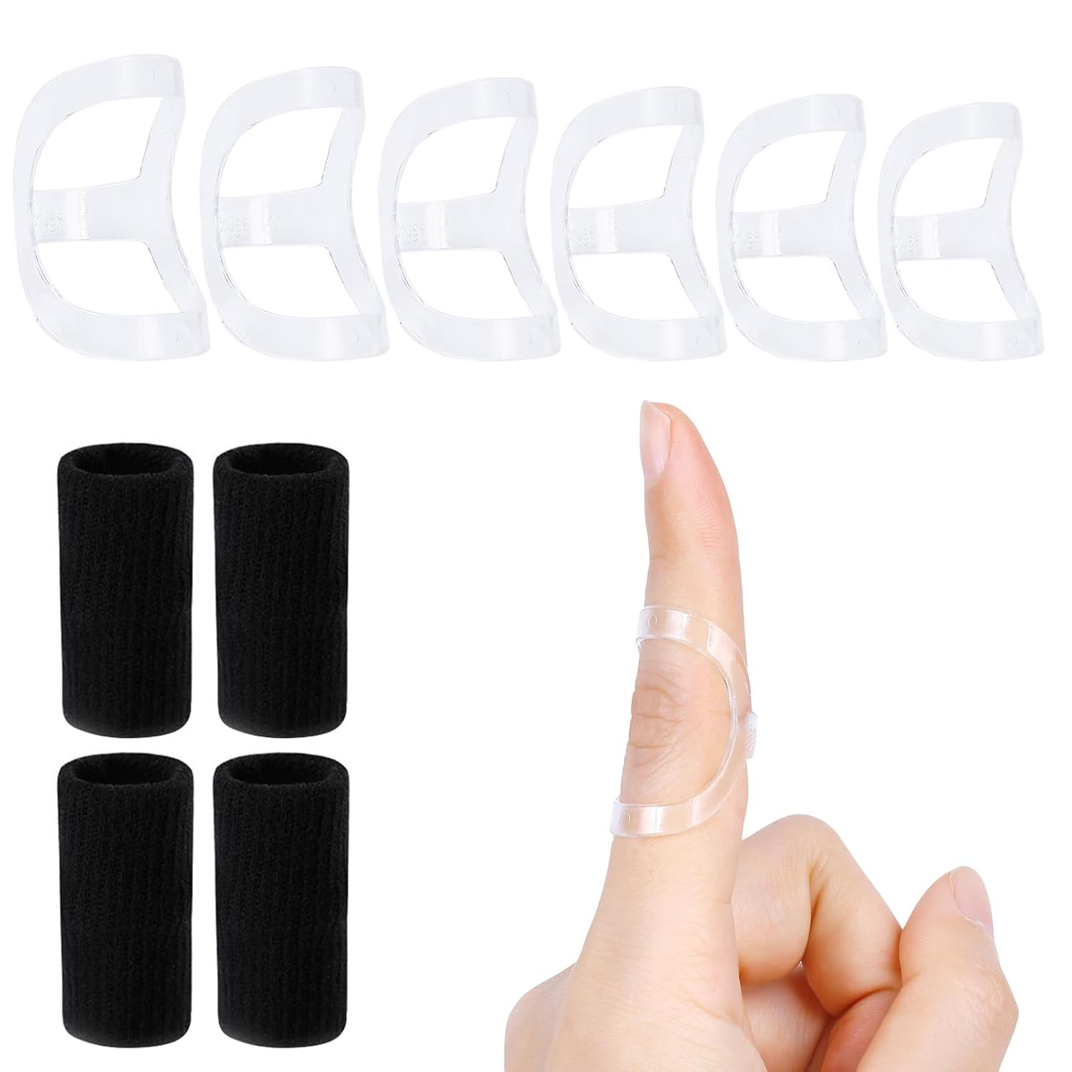 10Pcs Clear Oval Finger Splints & Sleeves Kit, 6 Graduated Trigger Finger Splint