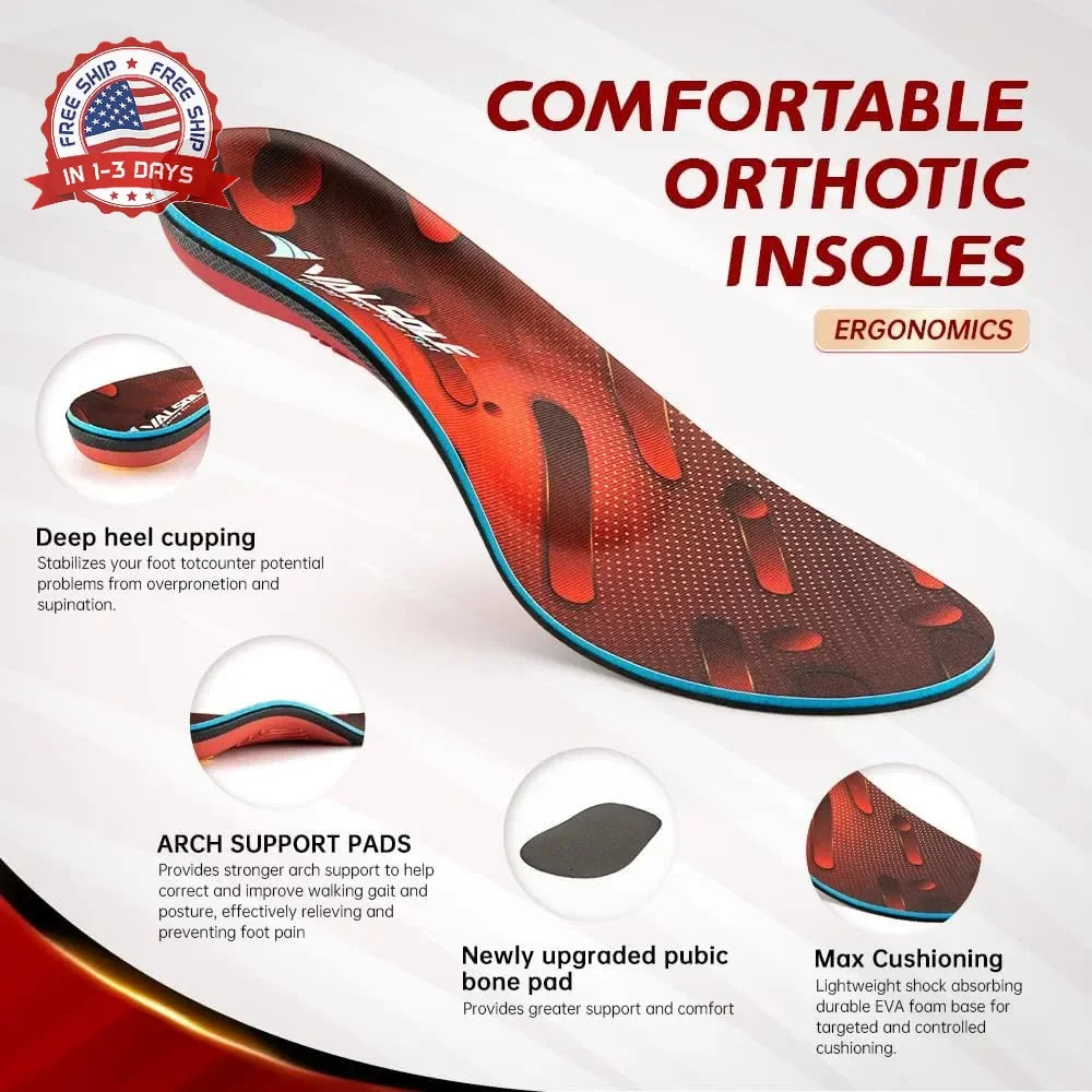 VALSOLE Heavy Duty Support Pain Relief Orthotics – 220+ lbs Plantar Fasciitis Hi