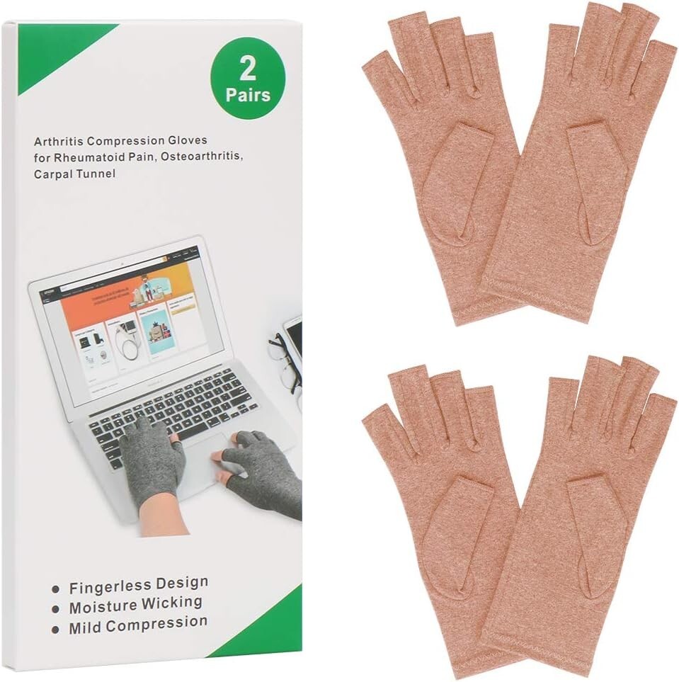 Arthritis Compression Gloves – Gentle Relief, Open Finger Design – 2 Pair Medium