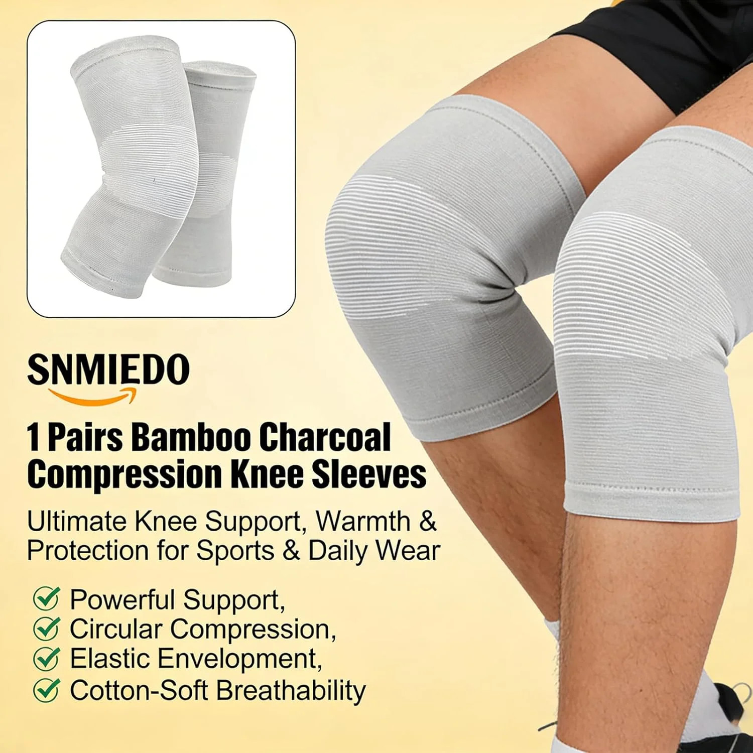 Bamboo Charcoal Compression Knee Sleeve – Elastic Knee Braces for Men & Women –