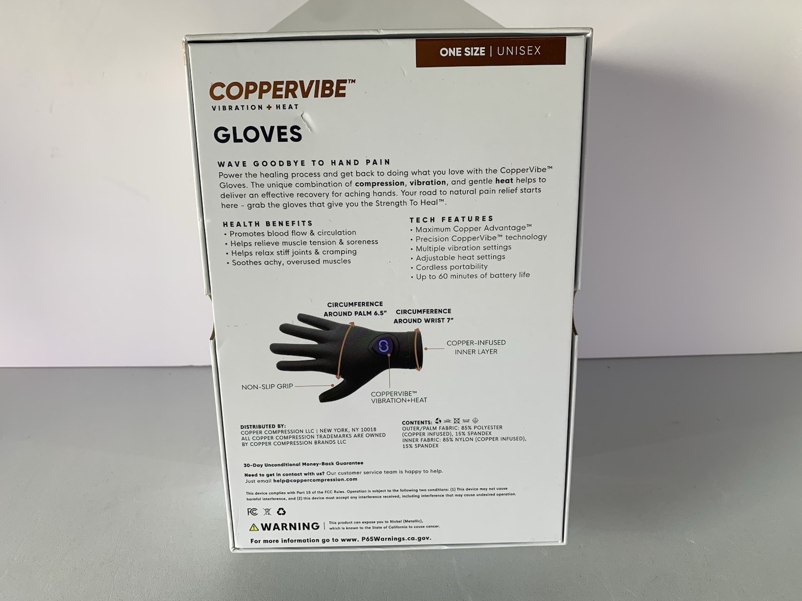 Copper Compression CopperVibe Vibration Heat Therapy Gloves Black (1 Pair)