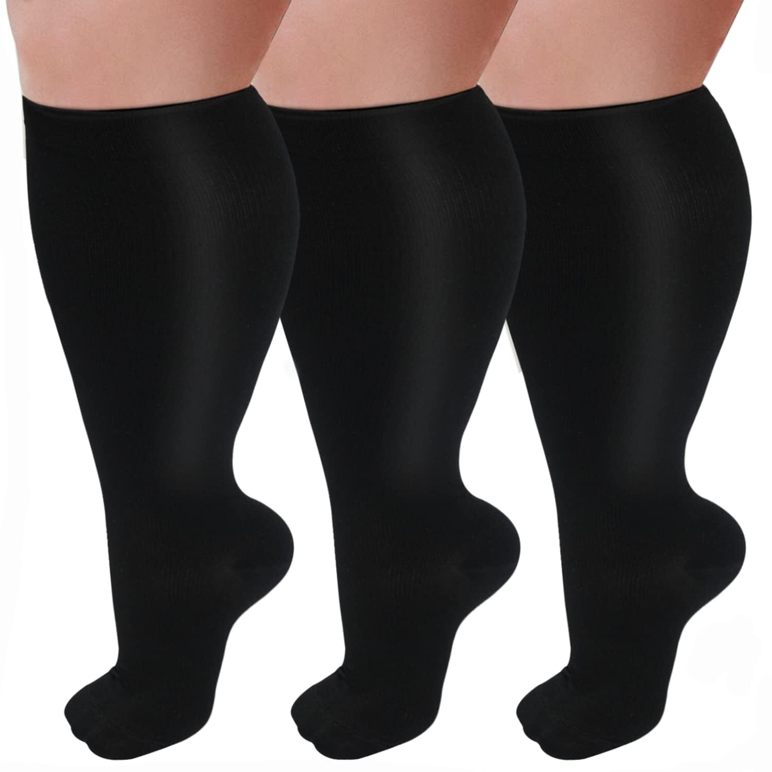 3 Pairs Plus Size 20-30mmhg Compression Socks Wide Calf Extra Large Knee High