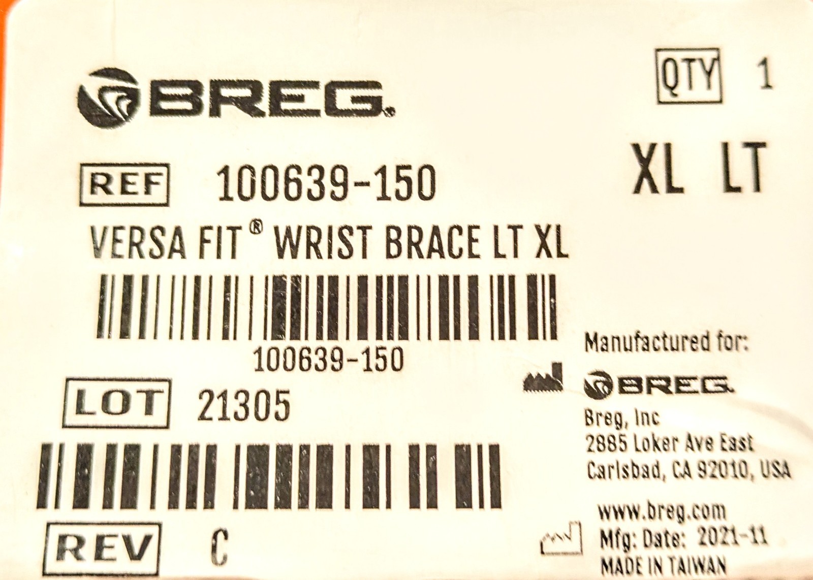 Breg ‘Versa-Fit’ Wrist Brace – Left Hand – XL 100639-150