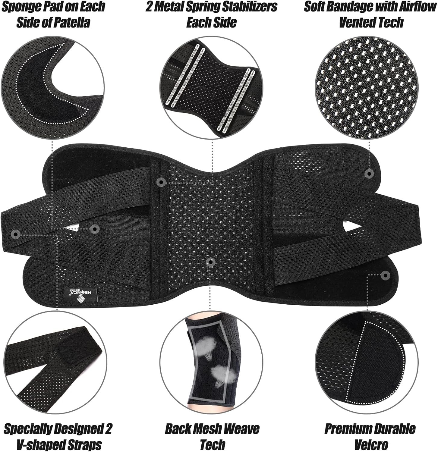 Knee Brace for Knee Pain, Compression Knee Support with Air Mesh Fabric, Adju…