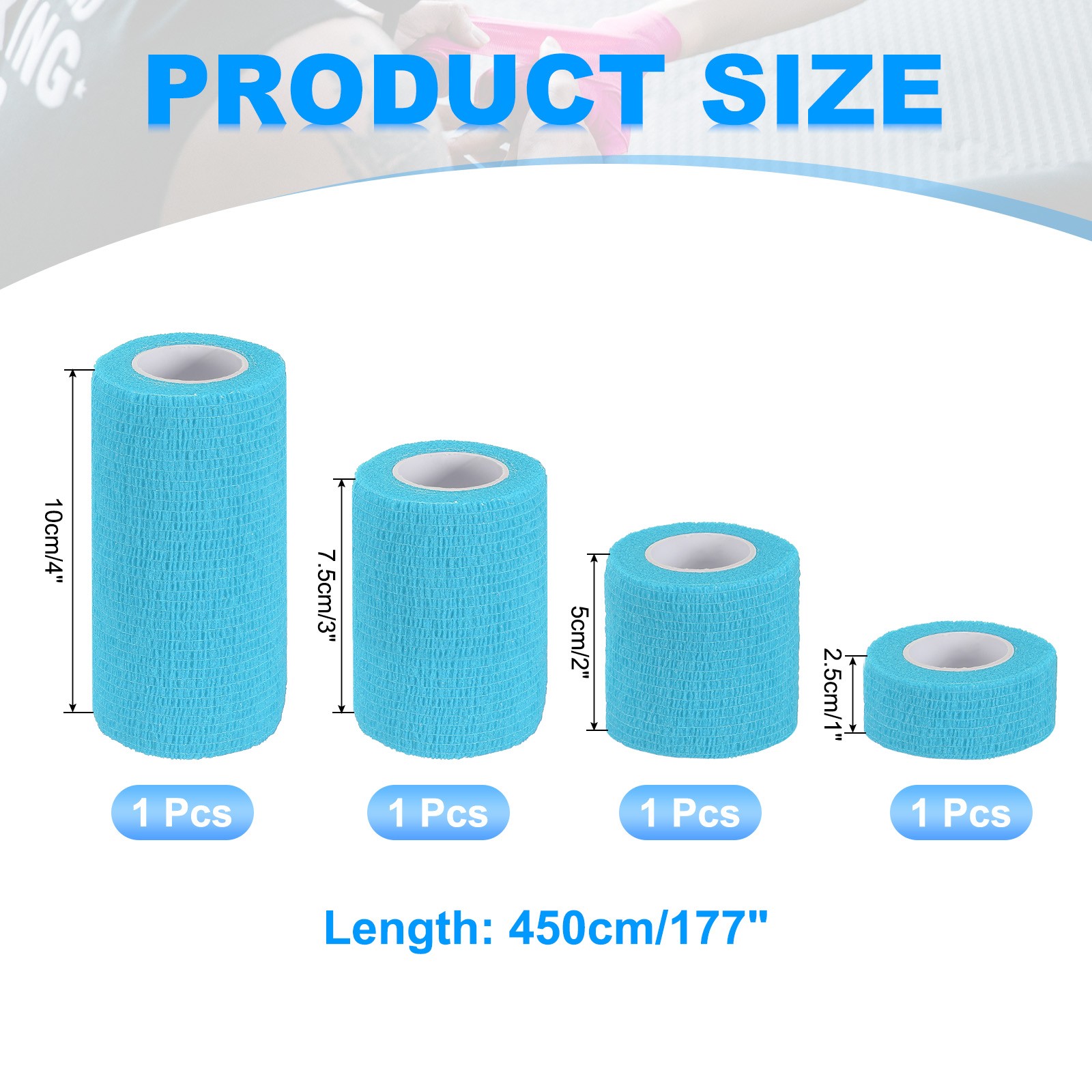 1″/2″/3″/4″ 4 Pcs 5 Yard Self Adhesive Bandage Wrap Self Tape Sky Blue