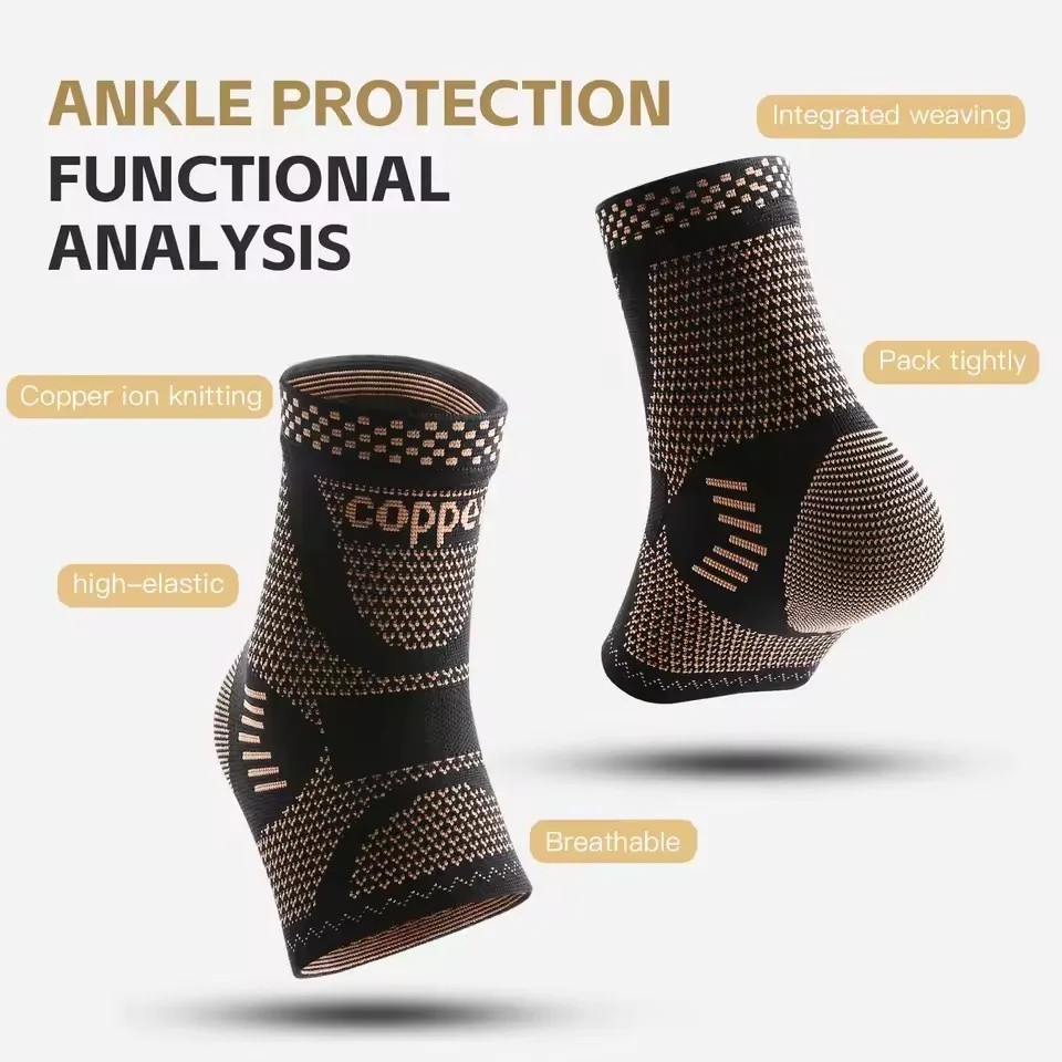 Copper Ankle Brace Compression Sleeve Support for Sprains Foot Pain