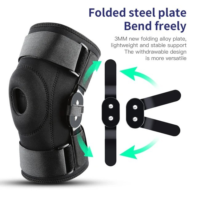 Hinged Knee Brace Compression Sleeve Joint Support Open Patella Stabilizer Wrap