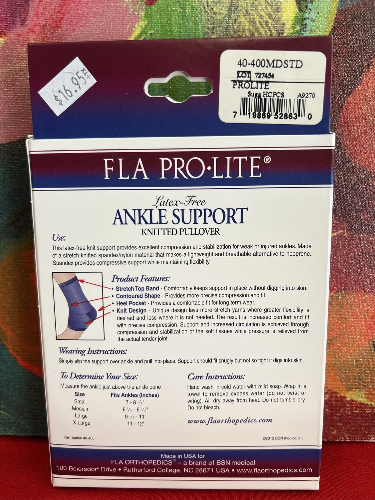 FLA Pro-Lite Ankle Support Knitted Pullover Blue Size Medium New In Box