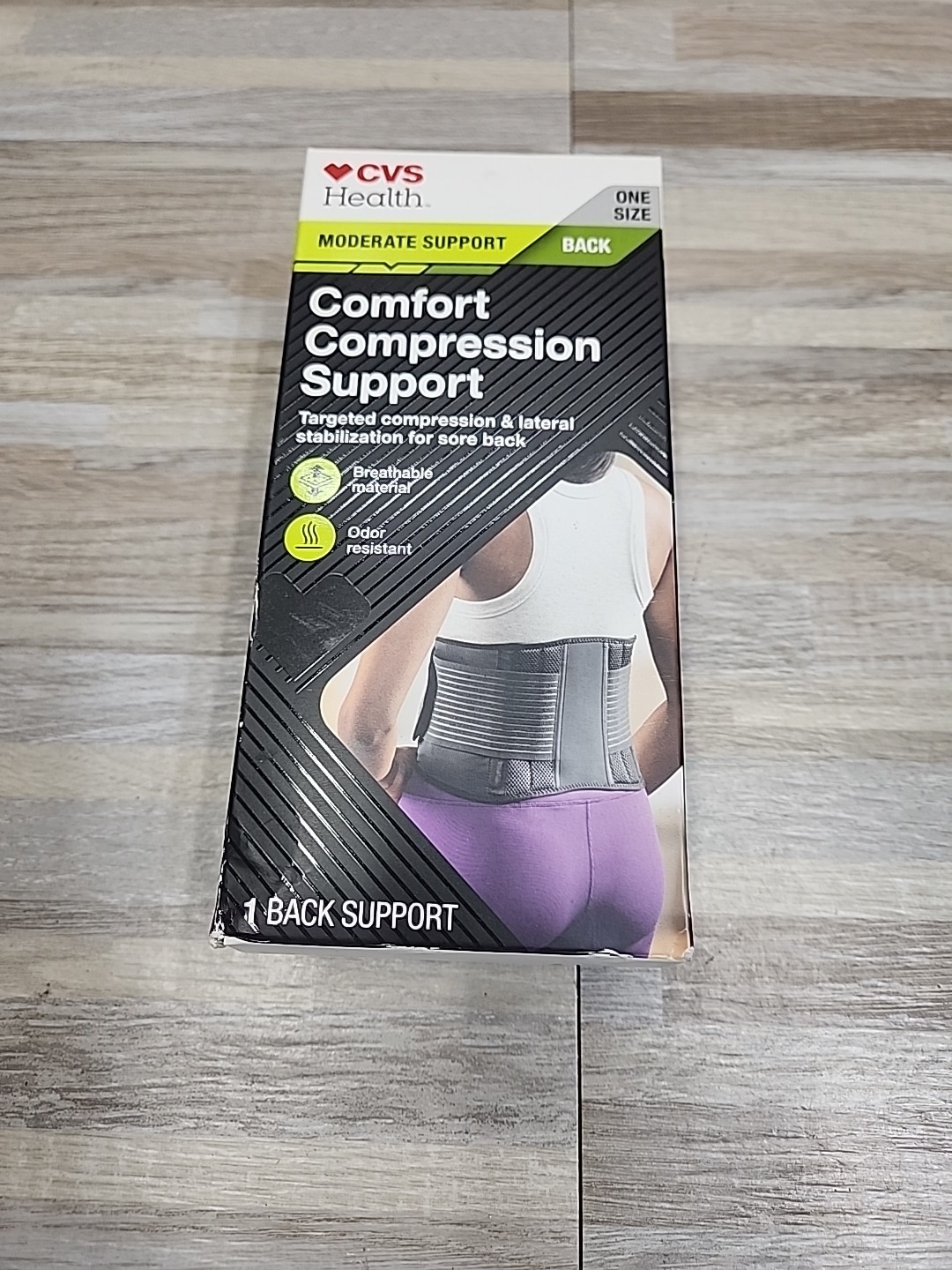 CVS HEALTH BACK COMFORT COMPRESSION SUPPORT MODERATE SUPPORT ONE SIZE
