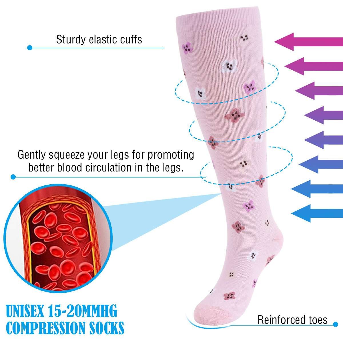 6Pairs Compression Socks Stocking Women Men Knee High Graduated Support S/M-L/XL
