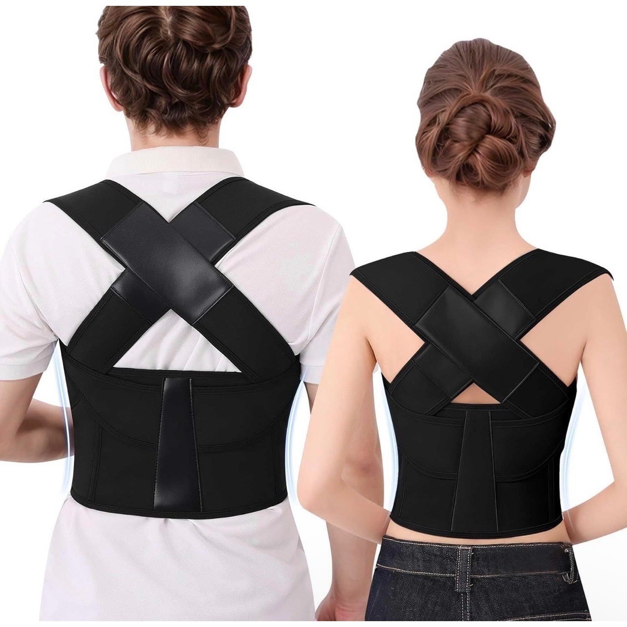 Unisex Posture Corrector Full Back Support Brace Adjustable Scoliosis Black SZ L