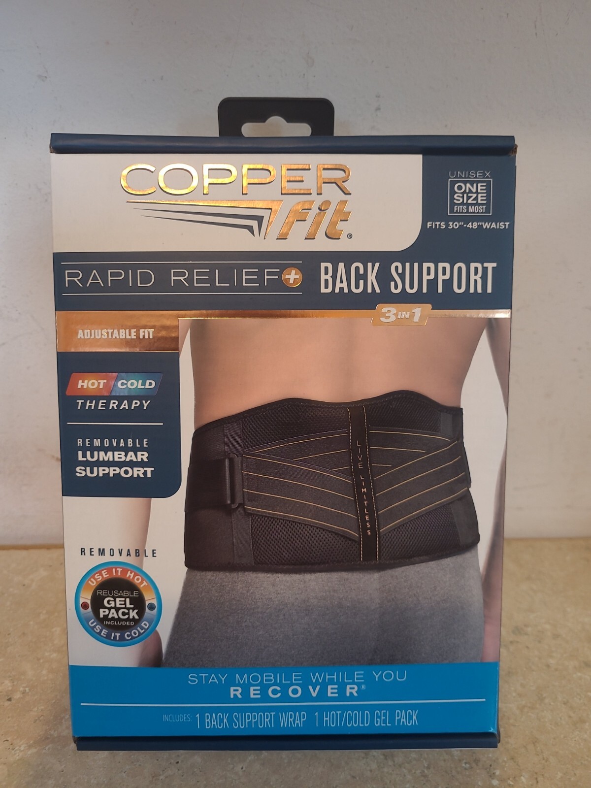 COPPER Fit Rapid Relief 3-In-1 Hot/Cold Therapy Back Support One Size Adjustable