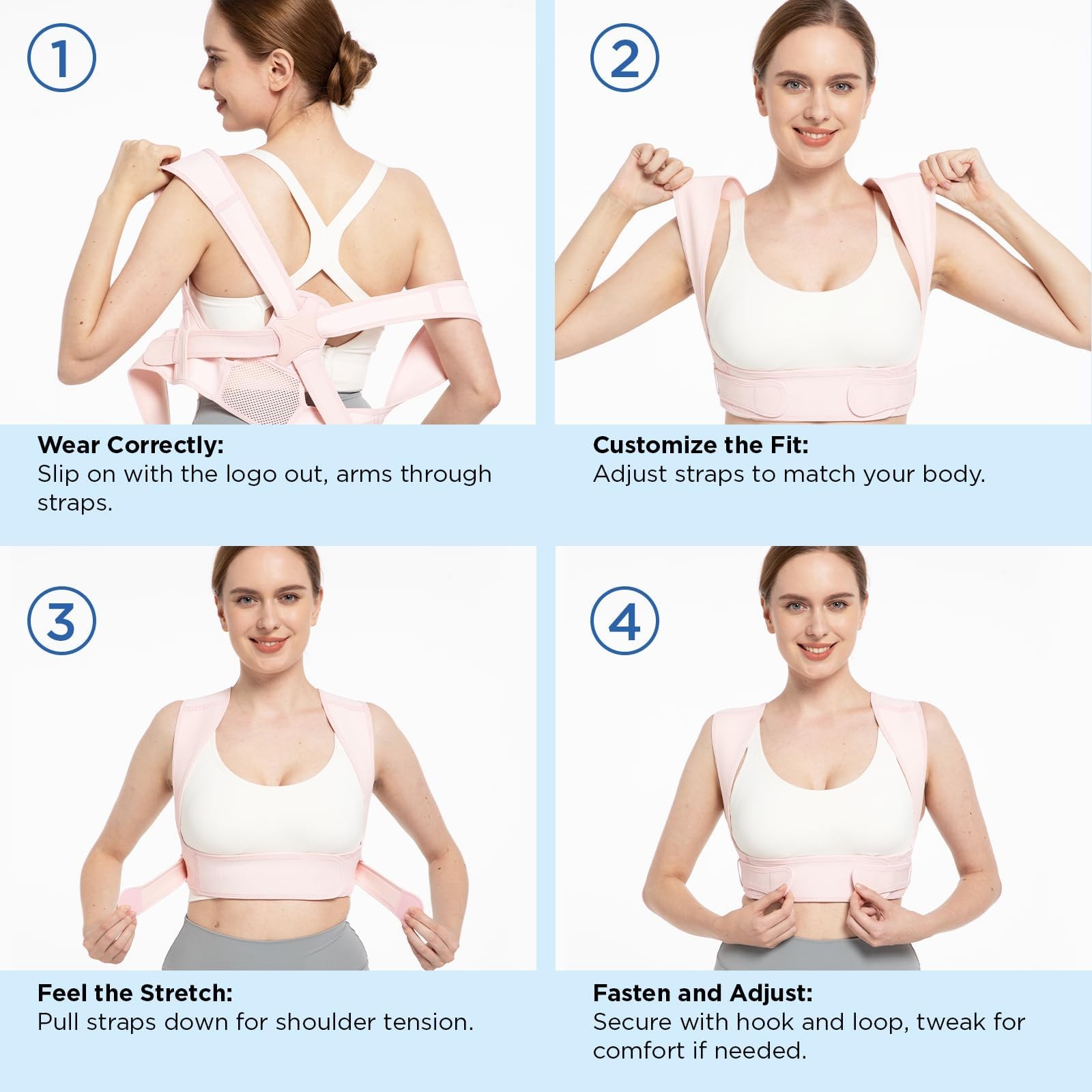 Vicorrect Posture Corrector for Women and Men: Adjustable Brace M/L, Pink