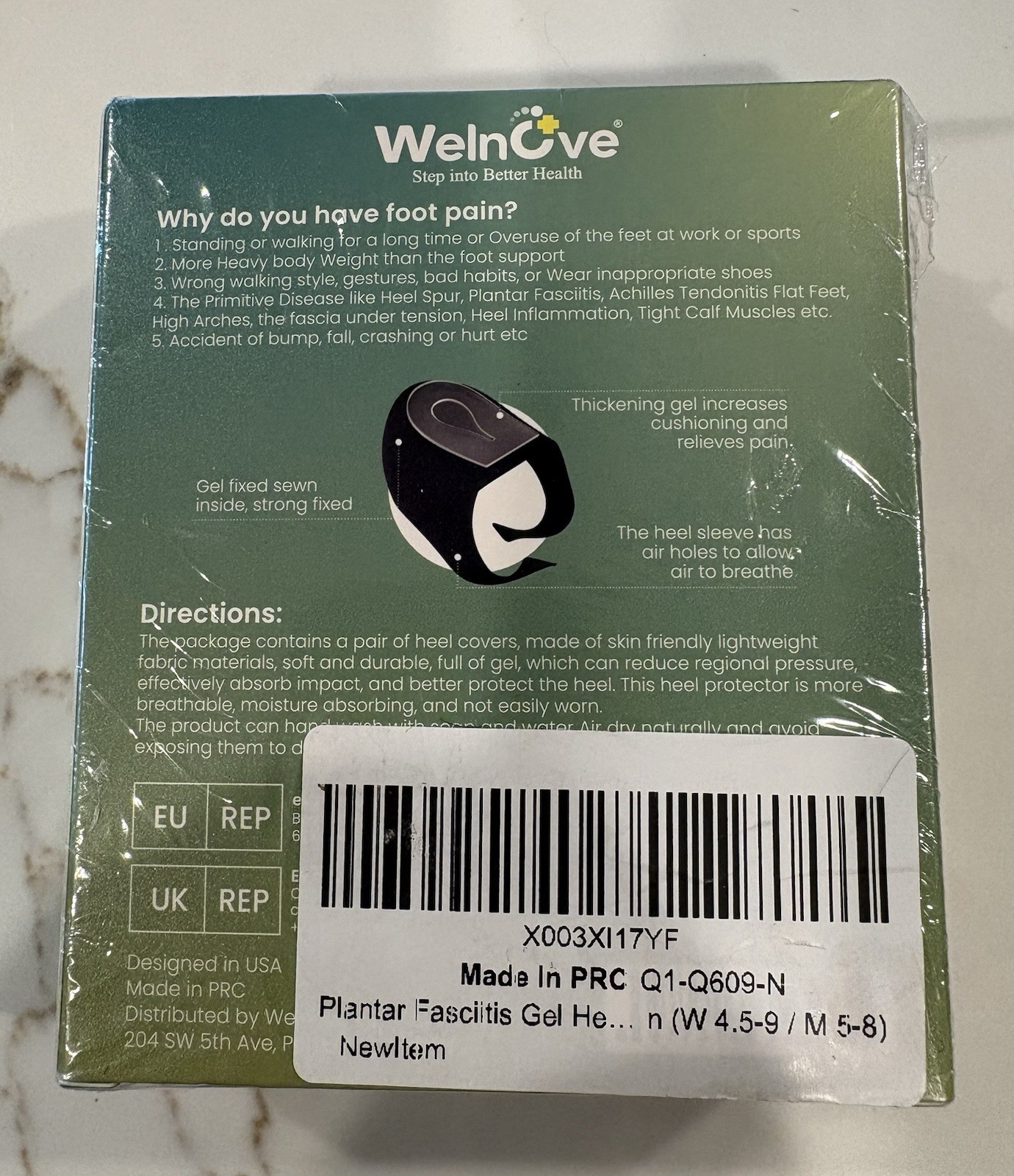 Welnove Gel Breathable Heel Protectors Sleeves Pads S Black Plantar Fasciitis