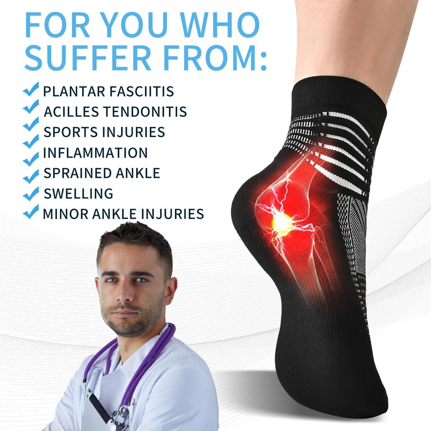 Compression Ankle Support Socks for Men & Women – Plantar Fasciitis Relief
