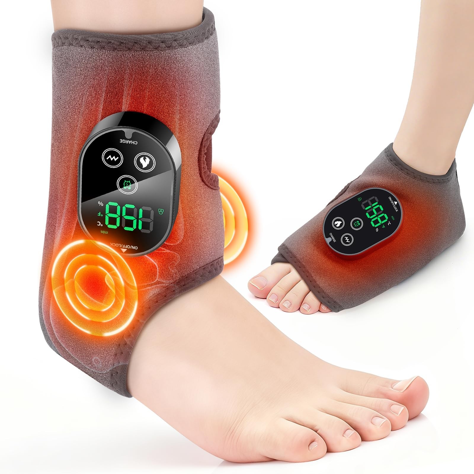 Cordless Foot Ankle Massager for Pain Relief, Ankle Heating Pad with Massage,…