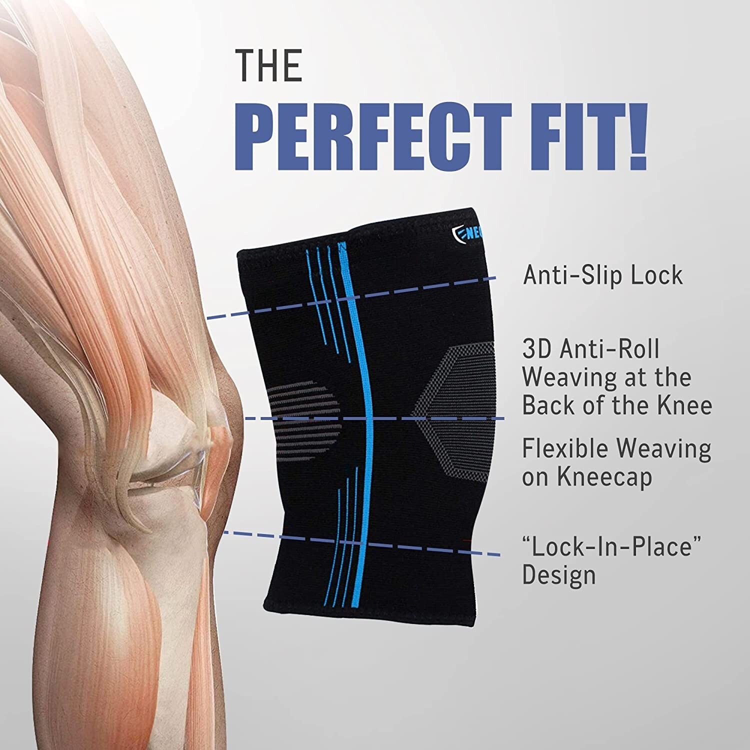 NeoAlly High Compression Knee Sleeve for Women Men Blue Pack of 2 Sleeve LARGE