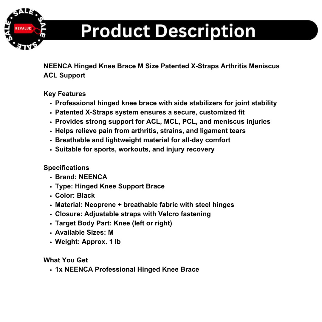 NEENCA Hinged Knee Brace M Size Patented X-Straps Arthritis Meniscus ACL Support