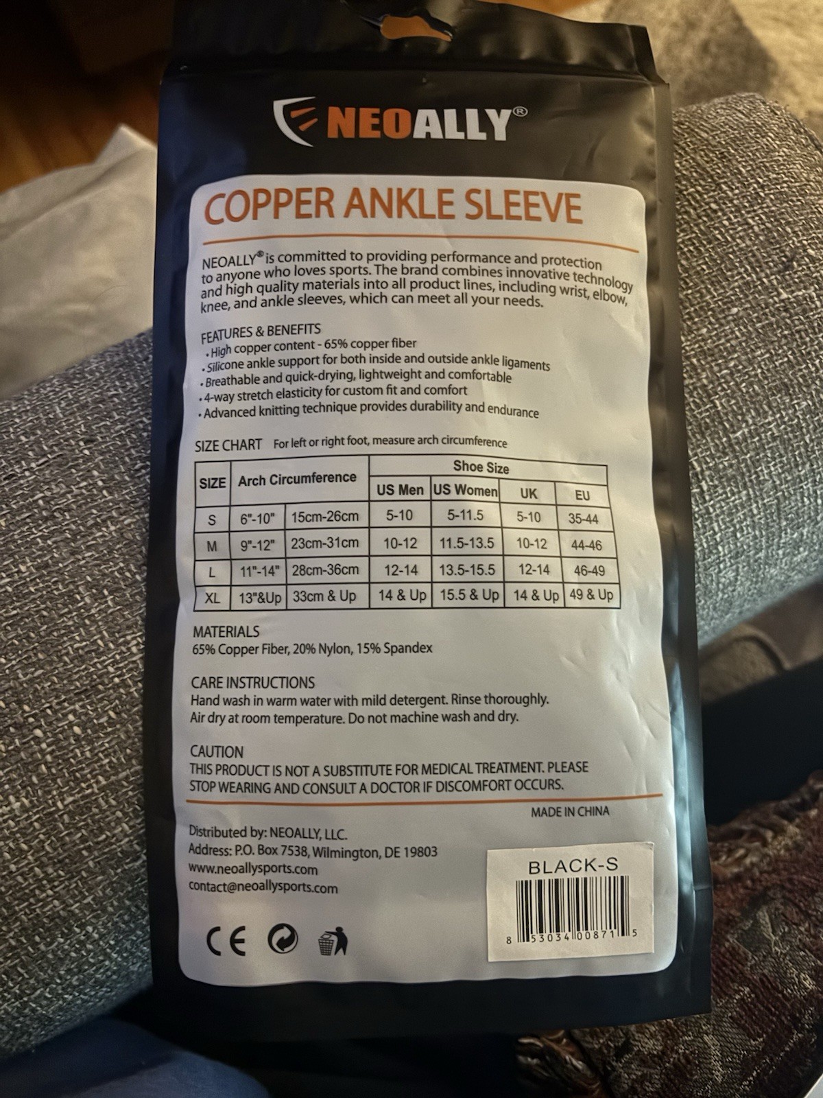 NeoAlly Copper Ankle Support Brace Compression Sleeve with Silicone Small