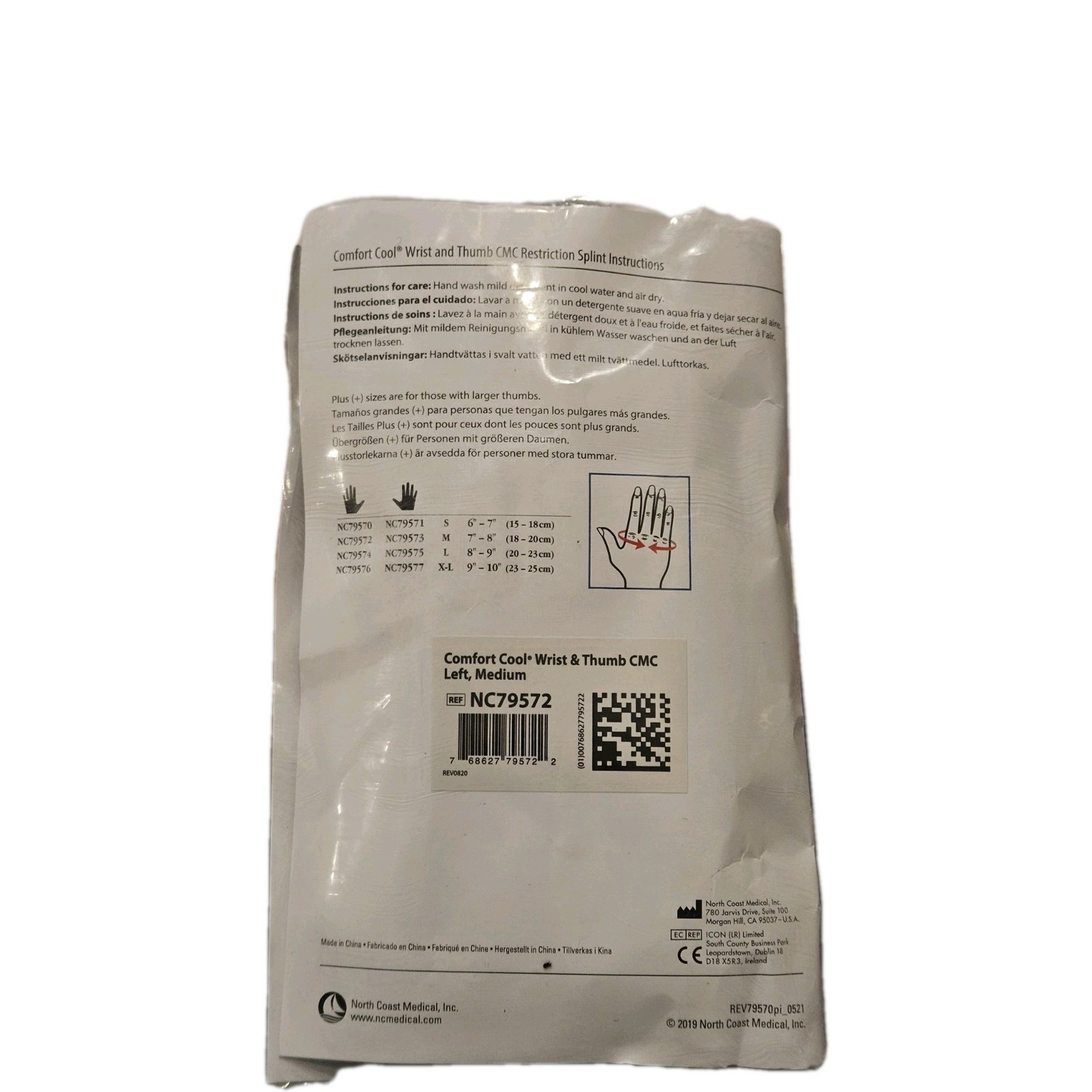 CMC Restriction Splint for Left Hand Brace Comfort Cool Wrist and Thumb Support