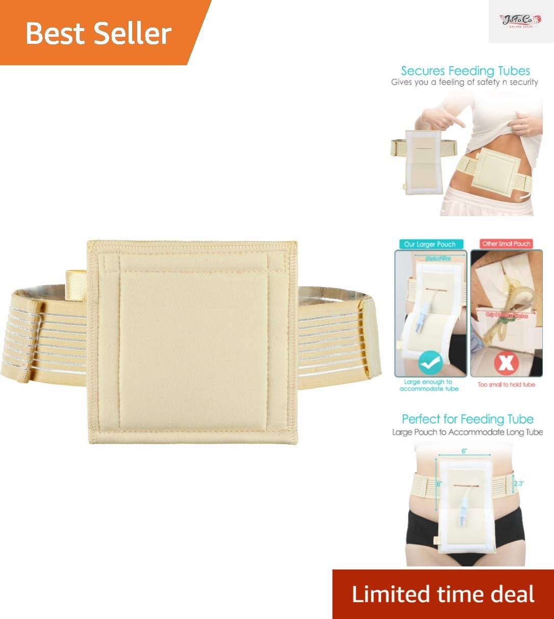 Enhanced Comfort PEG Tube Holder – 6″ Square Soft Pouch Belt for Secured Support