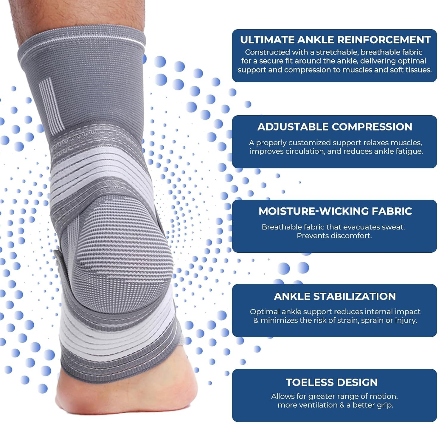 Adjustable Ankle Support Brace Gray, Size M, 1 Unit
