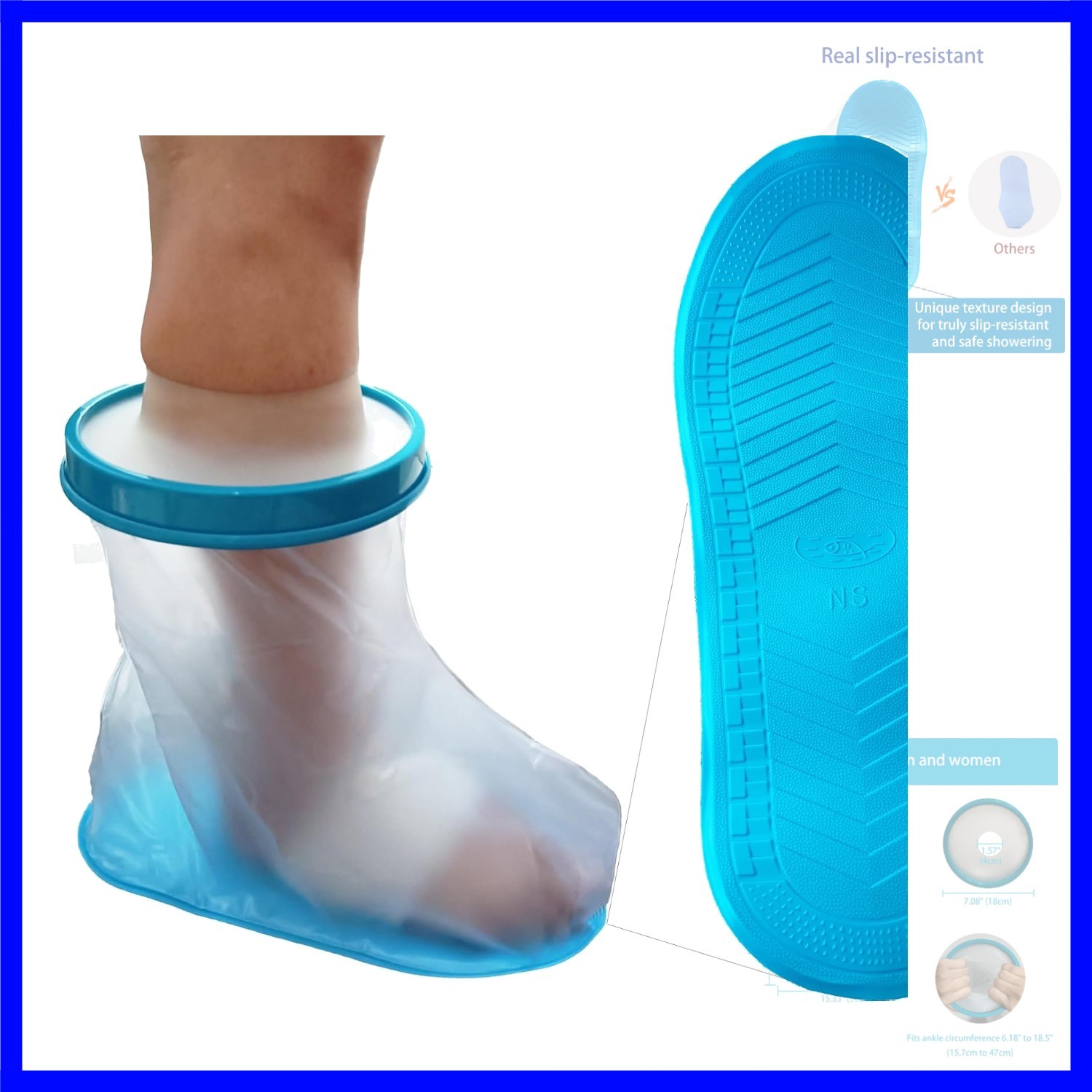 Non‑Slip Waterproof Foot Cast Cover for Showering, Reusable Adult Foot Cast P…