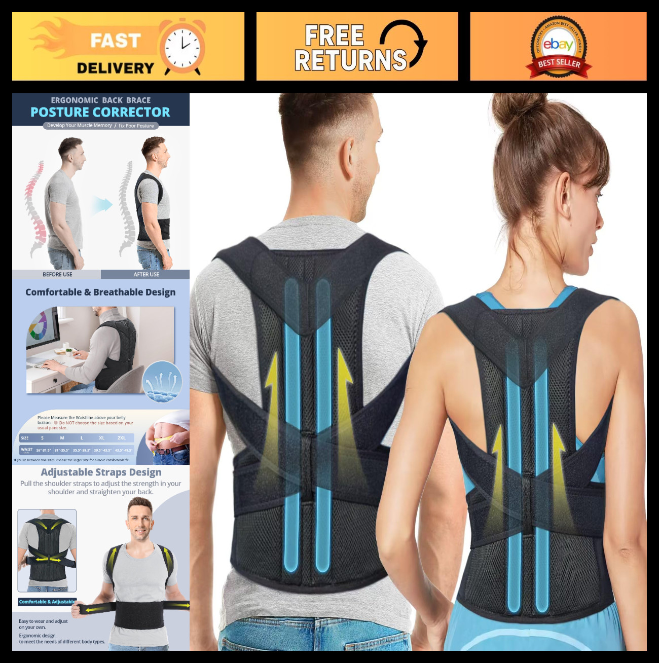 Back Brace Posture Corrector for Men & Women – Lumbar Support, Pain Relief, Impr