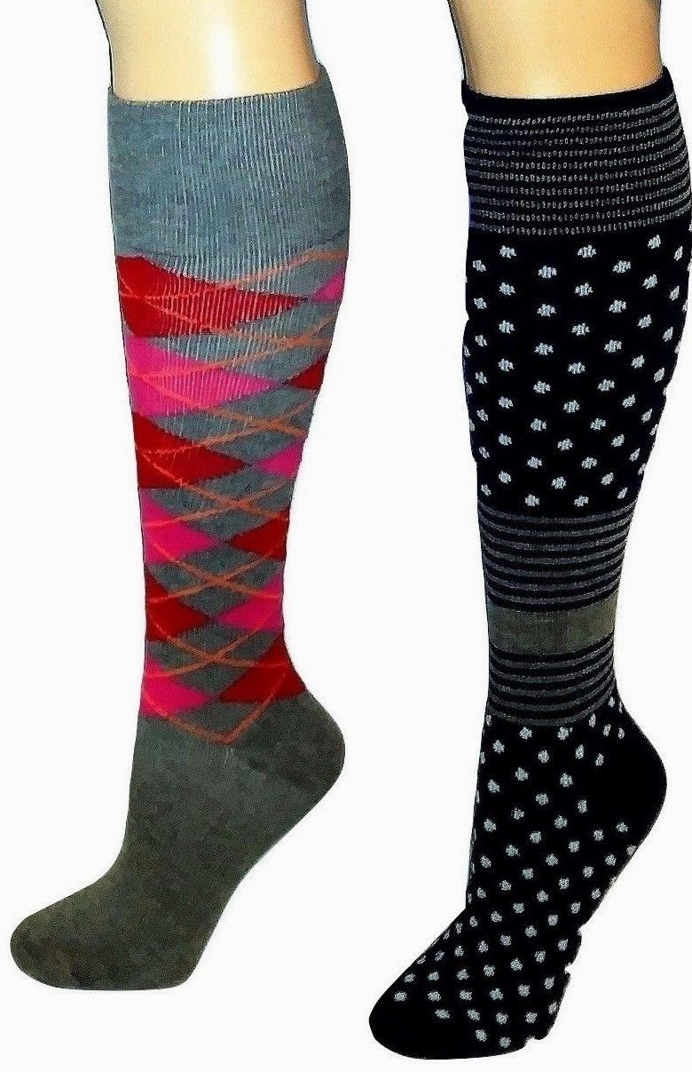 2 pair Compression Knee Hi Socks 8-15 MMHG Graduated 9-11 Dr. Shams Support Sock