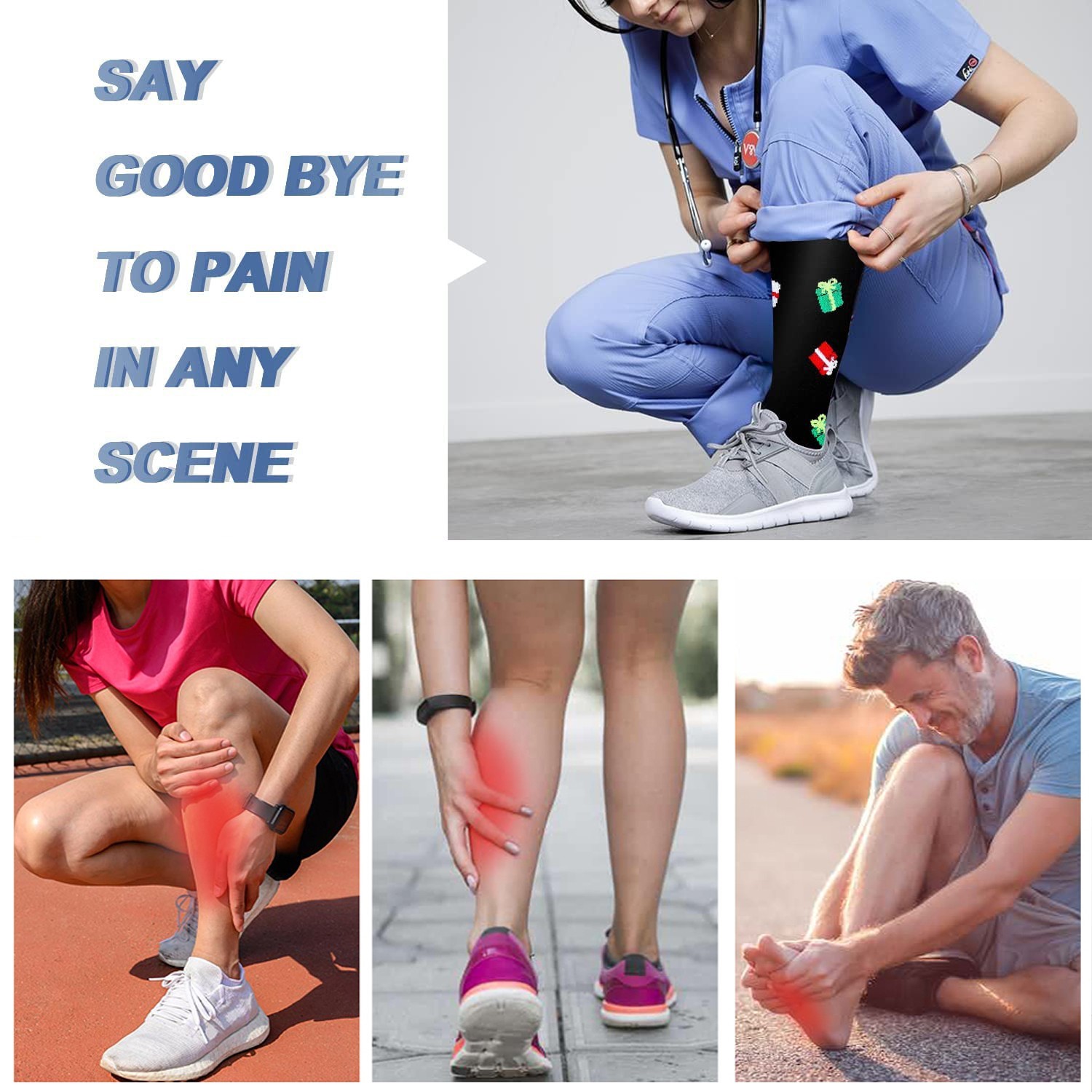 3-Pack Christmas Compression Stockings 20-30mmHg | Travel, Work, Sports Support
