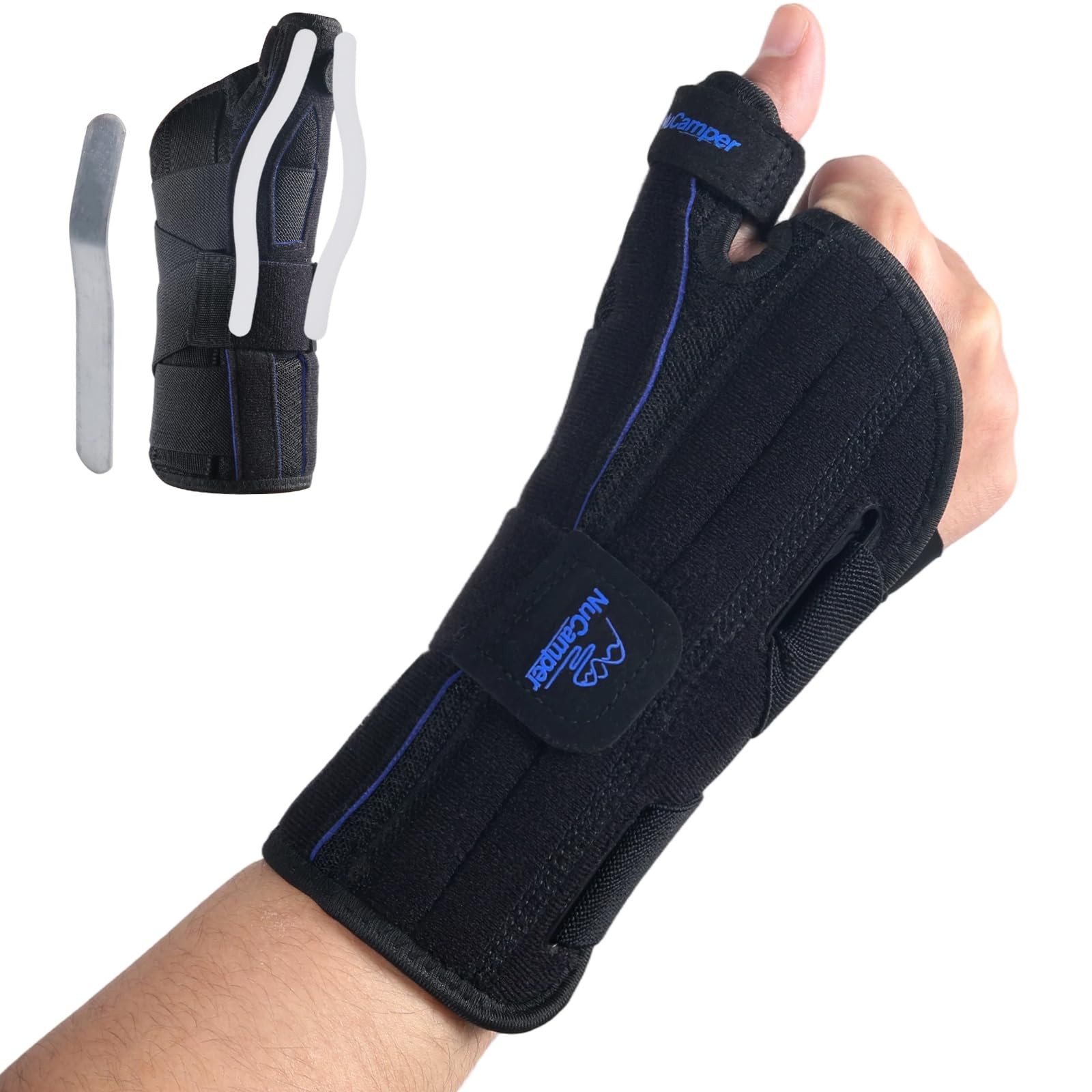 NuCamper Carpal Tunnel Wrist Brace with Thumb Support, L/XL, Black