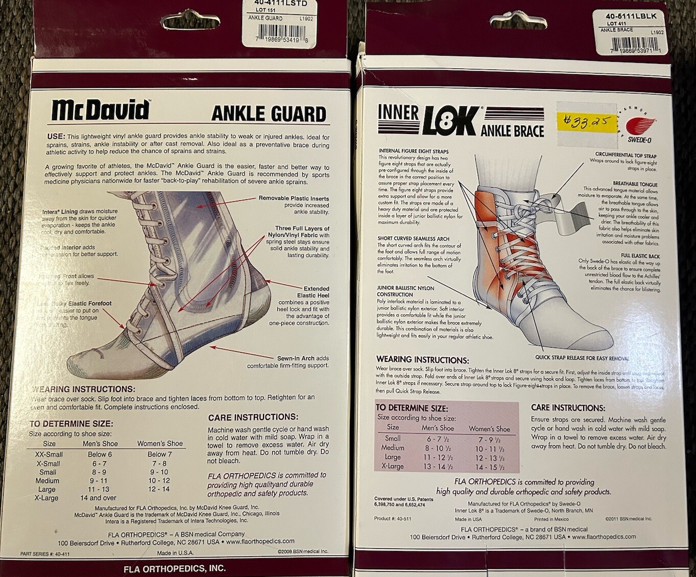 FLA X-Lg McDavid Ankle Guard w/Optional Plastic Inserts+Ankle Brace Open Box