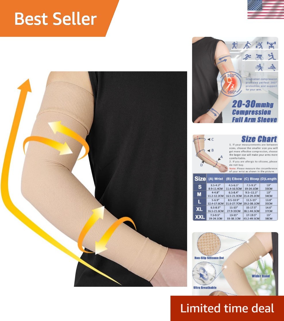 Medical Compression Arm Sleeve for Men Women（Single）, 20-30 mmhg Full Arm Sup…