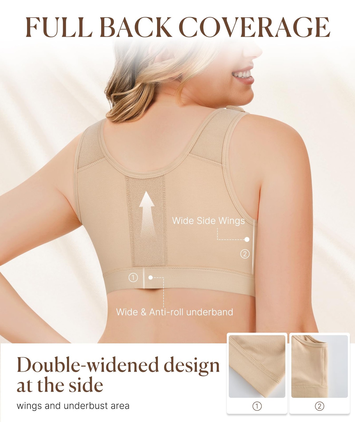 Post Surgery Front Closure Mastectomy Bra, Full Coverage, Beige, Medium