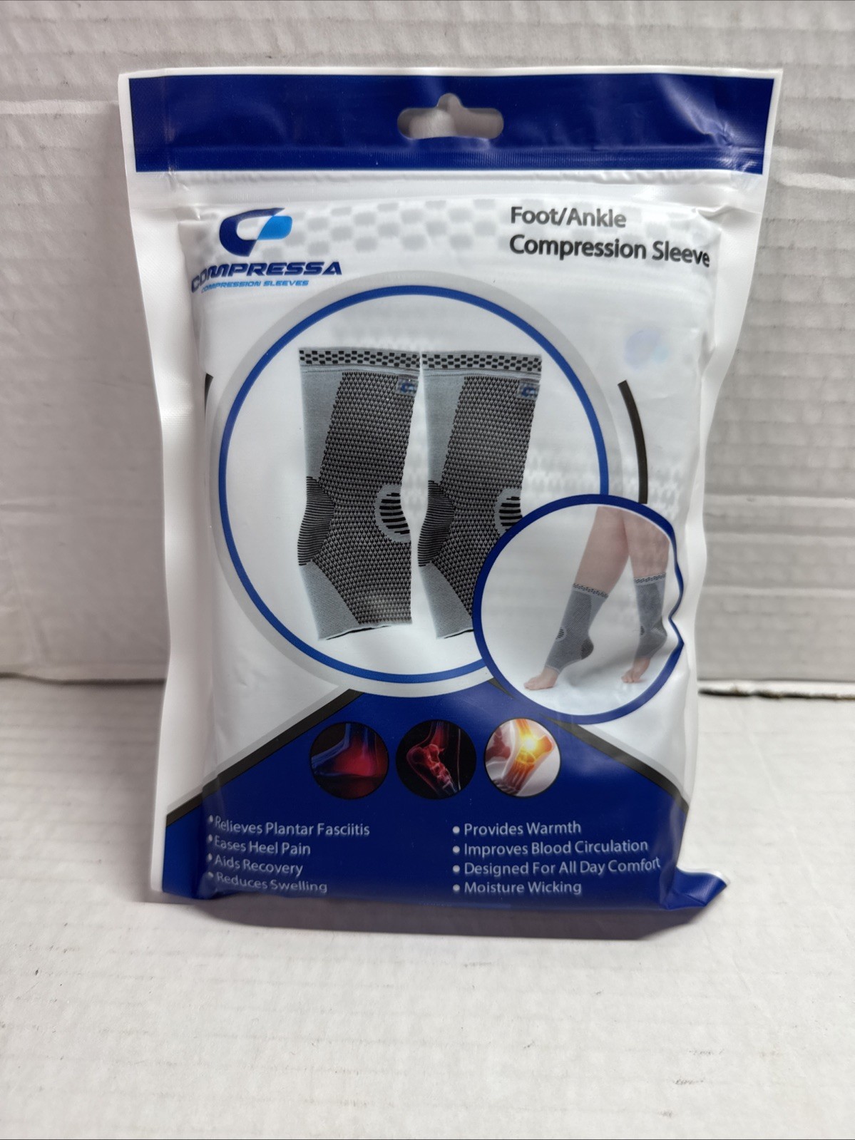 Compressa Pair of Foot Ankle Compression Sleeves Unisex One Sz Fits Most Sealed
